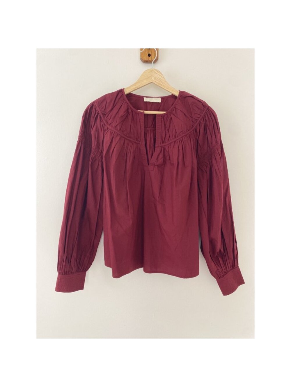 New Ulla Johnson Ora Blouse Top Bordeaux Cotton